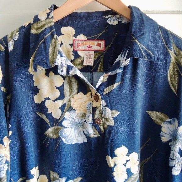 Vintage Caribbean Joe Blue Floral Tropical Shirt Dress 2X - Picture 3 of 9